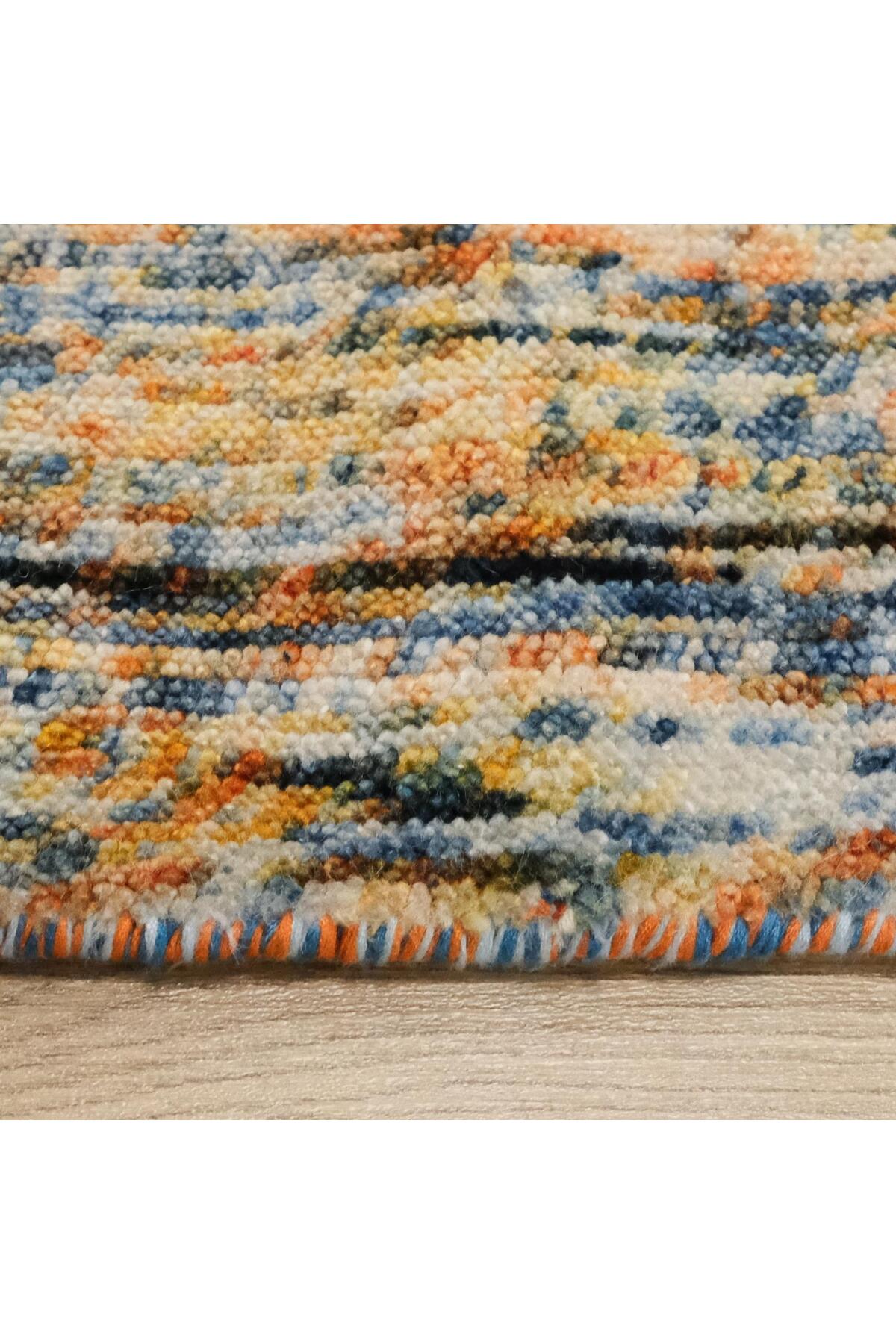 Halicizade Soyut Pattern Hand-Woven Rug-bambu Turquoise Gold - MALLTURK