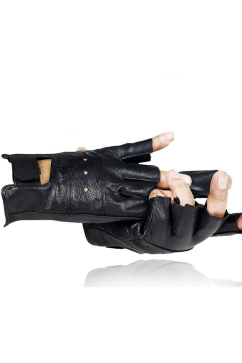 Fubileather Genuine Leather Cut Finger Motorcycle Gloves