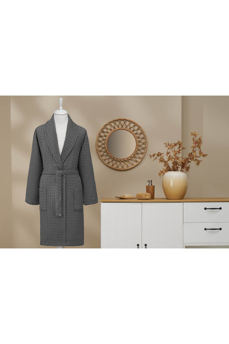 Ozdilek Textured Waffle Shawl Collar Bathrobe - MALLTURK