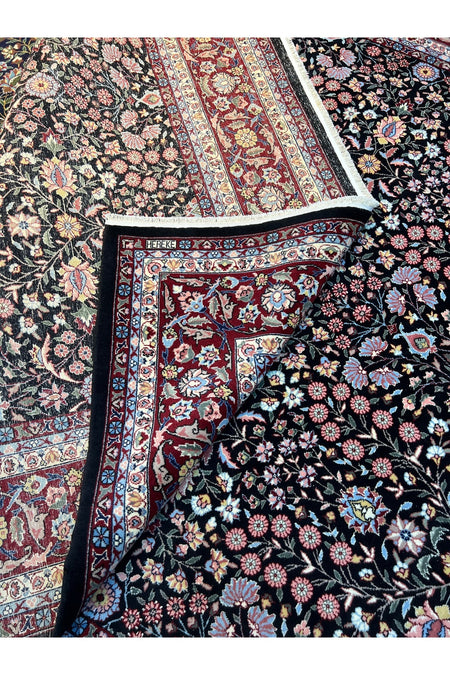 RD RAMAZAN DAG Hand Rug Art Hand-Woven Hereke Rug Signed Seven Mountains Flower Black Color Premium Quality Size 296x200 - MALLTURK