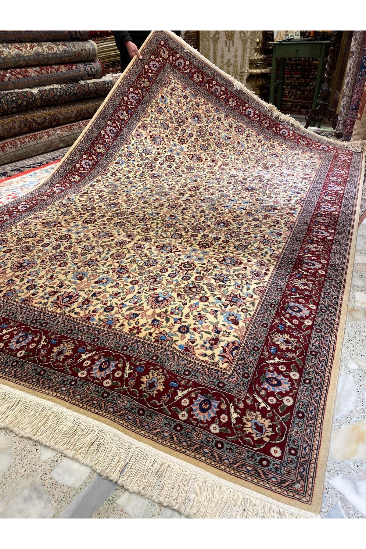 RD RAMAZAN DAG Hand Rug Art Hand-Woven Sumerbank Hereke Rug Lalezar Design Cotton Base Wool Weave olup Natural Dye 3x2 - MALLTURK