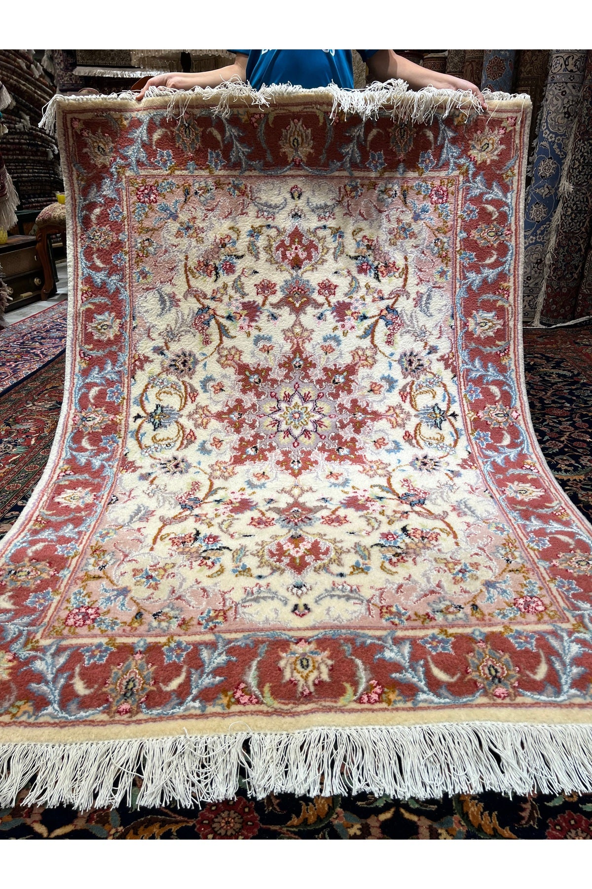 RD RAMAZAN DAG Hand Rug Art Hand-Woven Iranian Tabriz Rug Silk Wool Blend Size 180x124 - MALLTURK