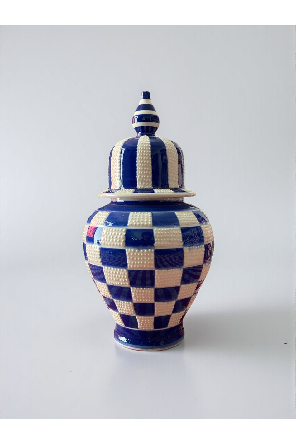 YOOS Handmade Wheelwork 25cm Kutahya Ceramic Checkered Shah Cube Ceramic Vase Dark Blue - MALLTURK