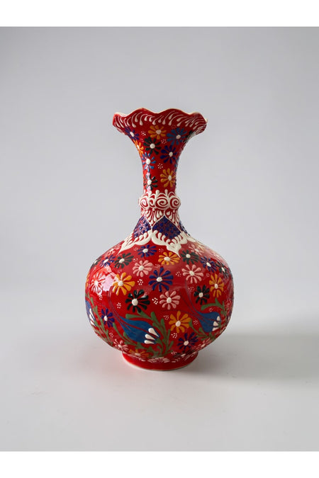 YOOS Handmade Embossed and Lace Work Flower Motif Red Triple Ceramic Lettuce Vase Set (30-25-20)cm - MALLTURK