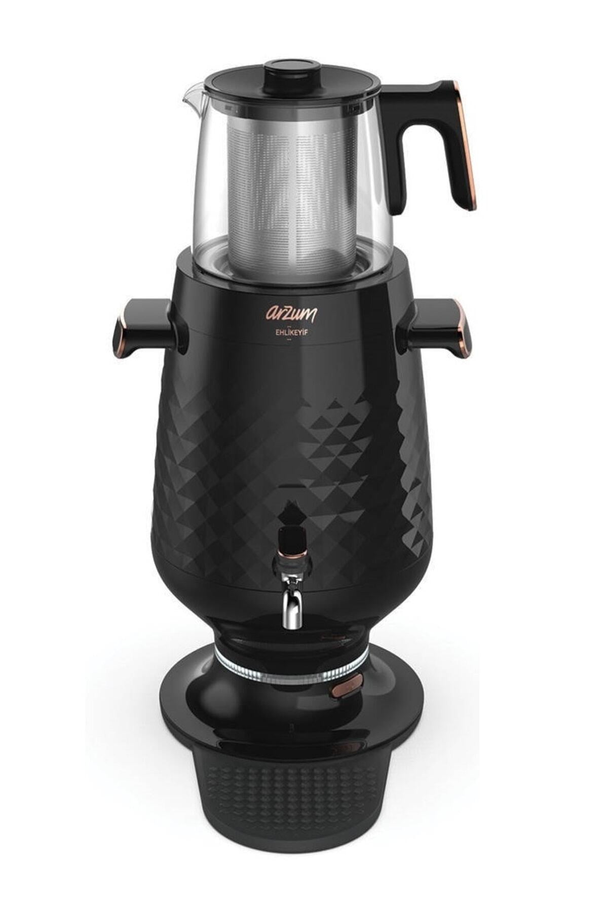 Arzum AR3083 Ehlikeyf Electric Samovar Tea Maker 3.5L 2200W Glass Teapot Automatic Keep Warm Function - Black - MALLTURK