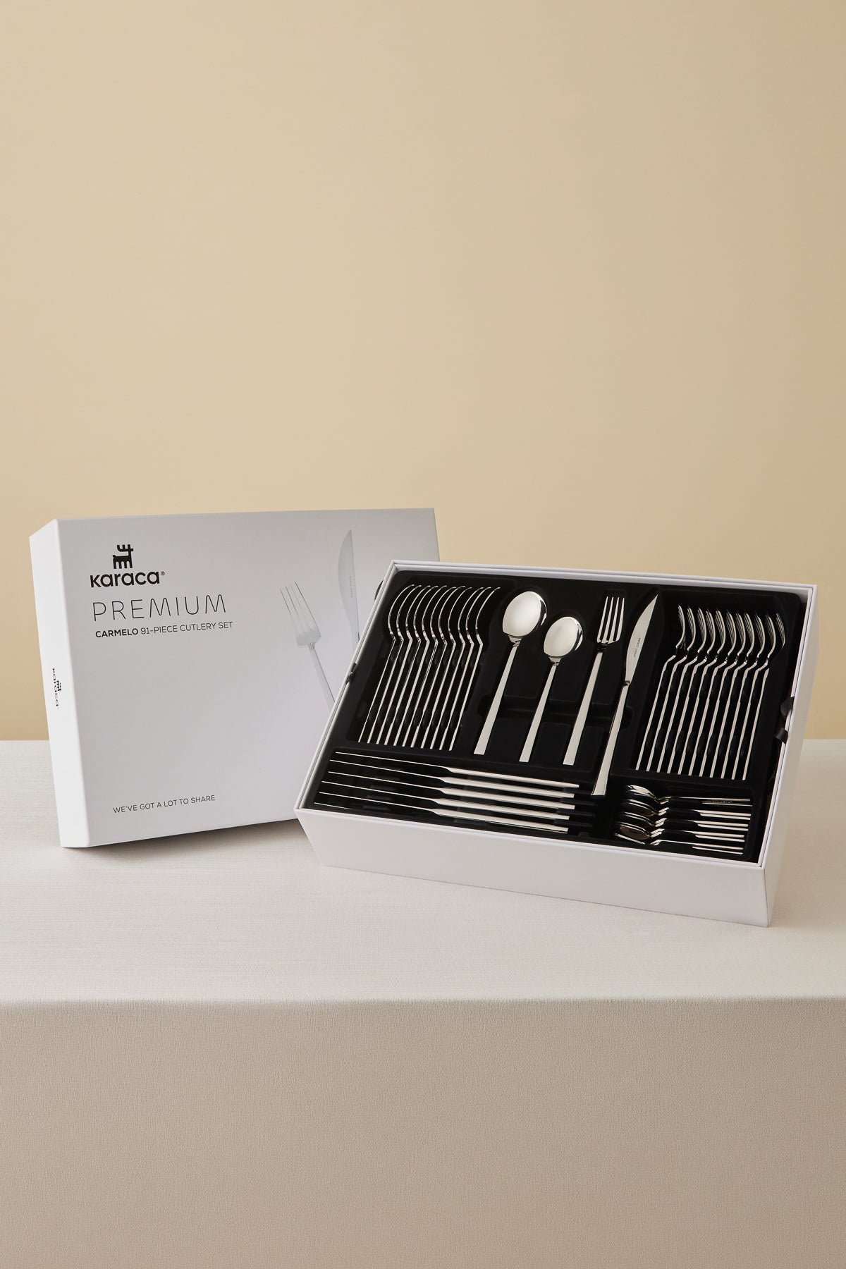 Karaca carmelo 91 Piece 12 Place Setting Flatware Set ve 7 Piece Serving Utensil Set - MALLTURK