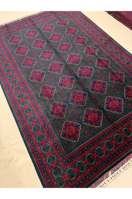 Afghan Rug Hand-Woven Green Nadir Color 6 Meter Bilijik Design 100% Wool Natural Dye