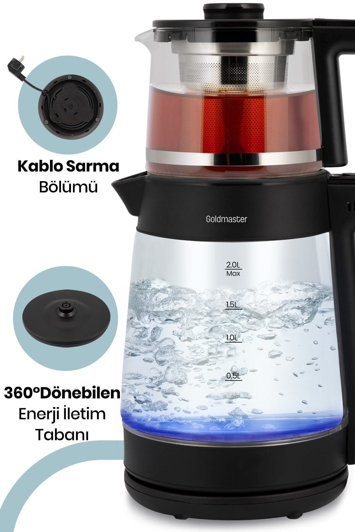 GoldMaster cinar 1900w Large Capacity Glass Tea Maker with Teapot and illuminated Water Kettle, Black GM8320S - MALLTURK