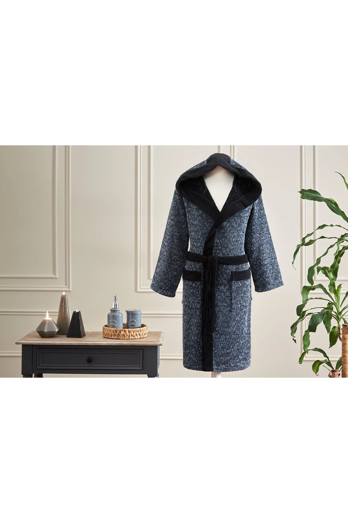 Ozdilek Modra Men Hooded Bathrobe S/M - MALLTURK