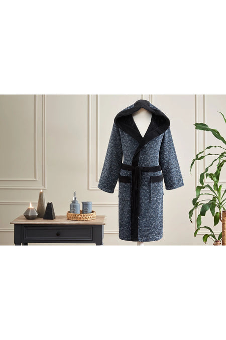 Ozdilek Modra Men Hooded Bathrobe S/M - MALLTURK