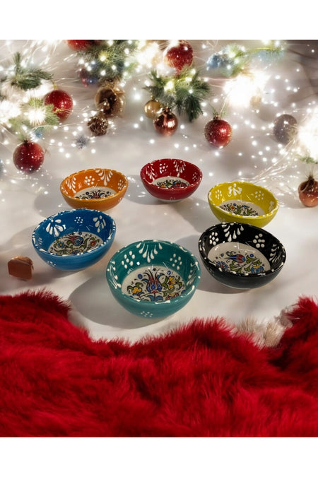 STORESZA Tile Patterned 6-Piece Ceramic Snack Bowl Set Table Artistic Touch - MALLTURK