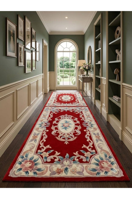 RD RAMAZAN DAG Hand Rug Art Hand-Woven Embossed Chinese Rug Premium Quality Cotton Fringe with Wool Weave Red Color Size 160x95