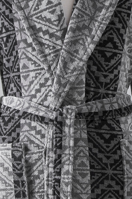 Ozdilek Hawai Tapetto Velvet Shawl Collar Bathrobe - MALLTURK