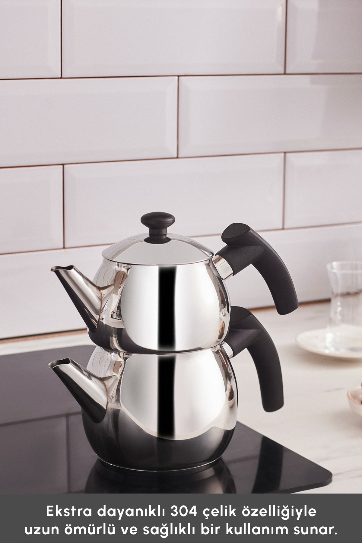Karaca Adelya induction Base Mini size Black Teapot Set - MALLTURK