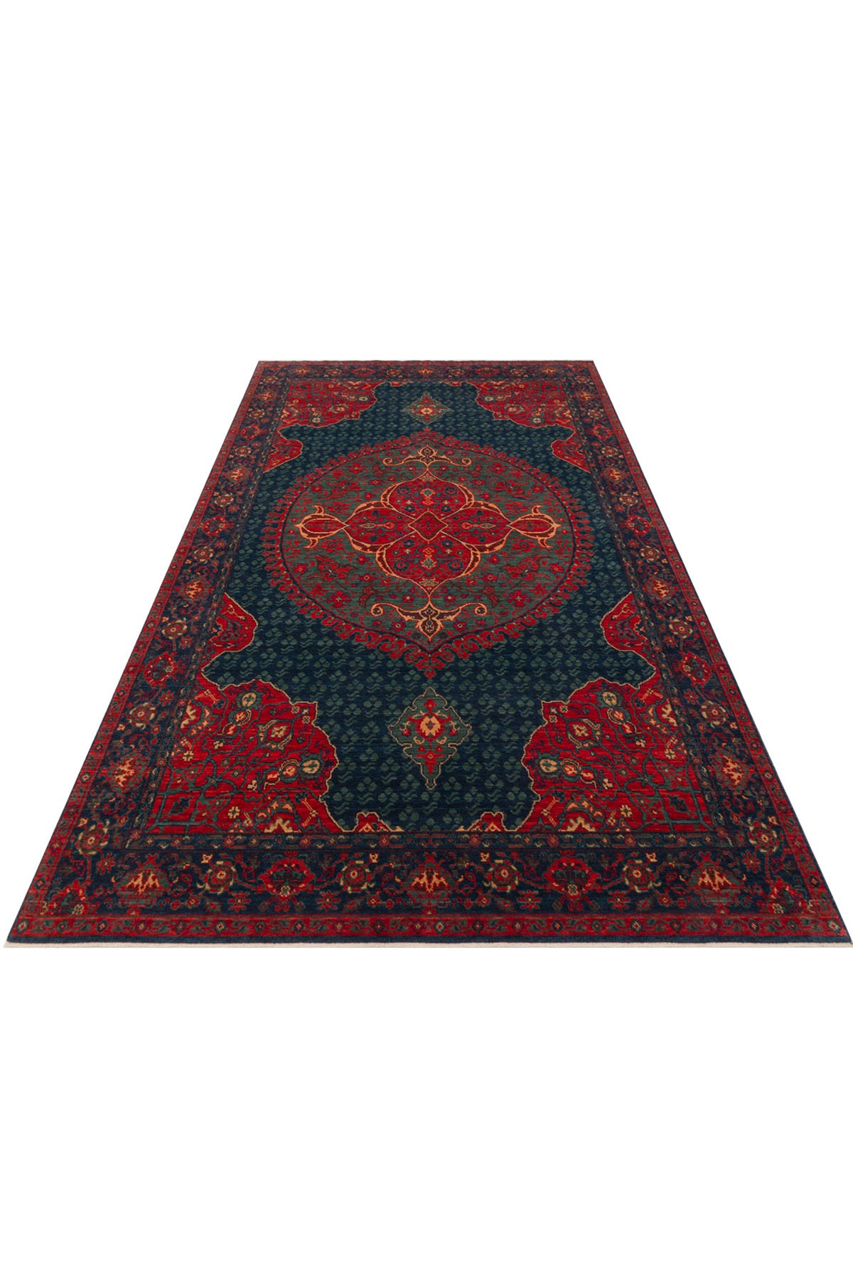 Cool Rug Mardin Navy Red Cok Multicolor Classic 4 Mevsim New Zealand Wool Soft Hand-Woven Living Room Rug