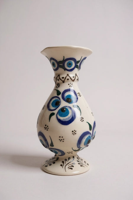 STORESZA Handmade Evil Eye Charm Craftsmanship 15cm White Hyacinth Ceramic Vase - MALLTURK
