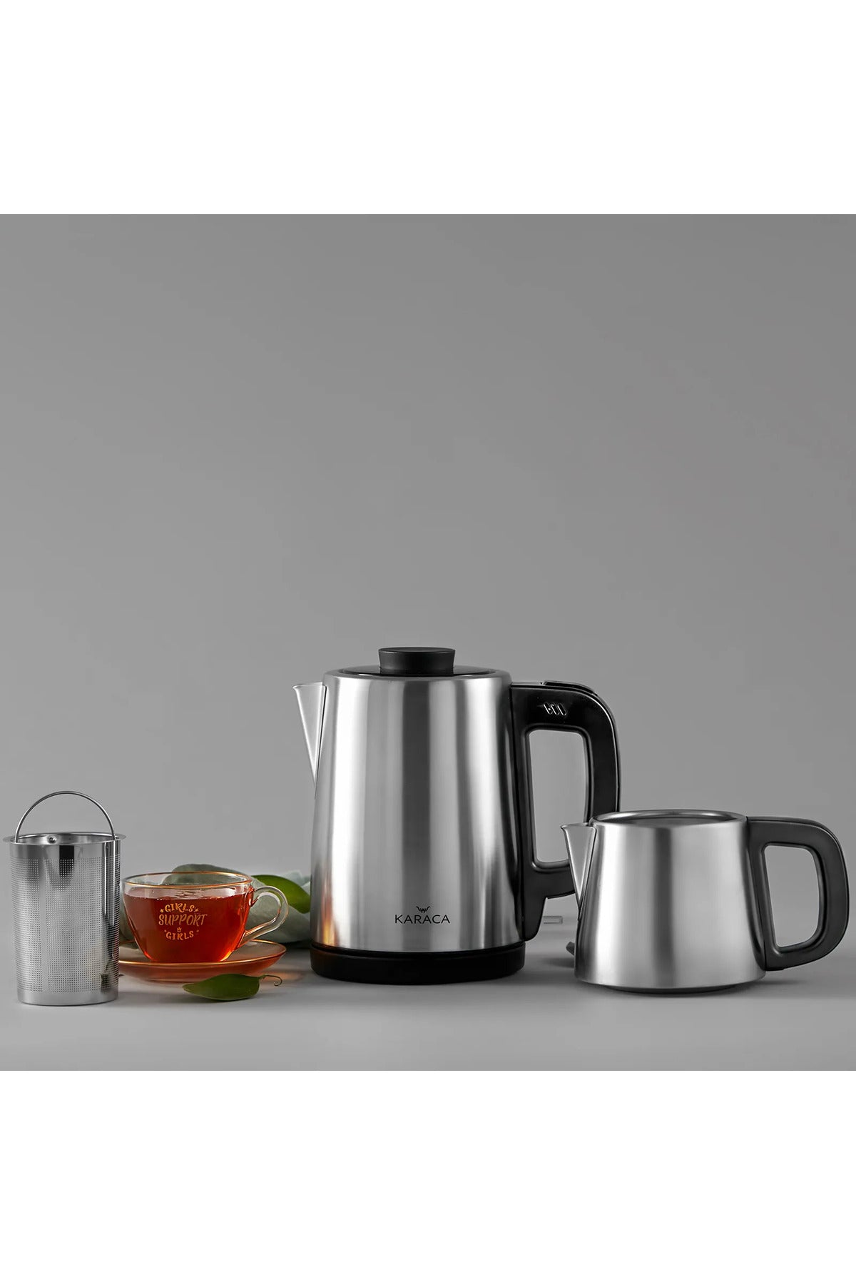Karaca 2-in-1 Stainless Steel Family Size 2.75 liter Capacity Water Heater and Tea Maker, inox Black - MALLTURK