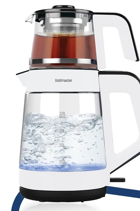 GoldMaster cinar White Large Capacity German Schott Glass Tea Maker with Teapot and LED Light Water Kettle - MALLTURK