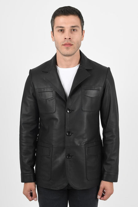 ALIN Martell Men's Genuine Leather Blazer Leather Jacket Black - MALLTURK