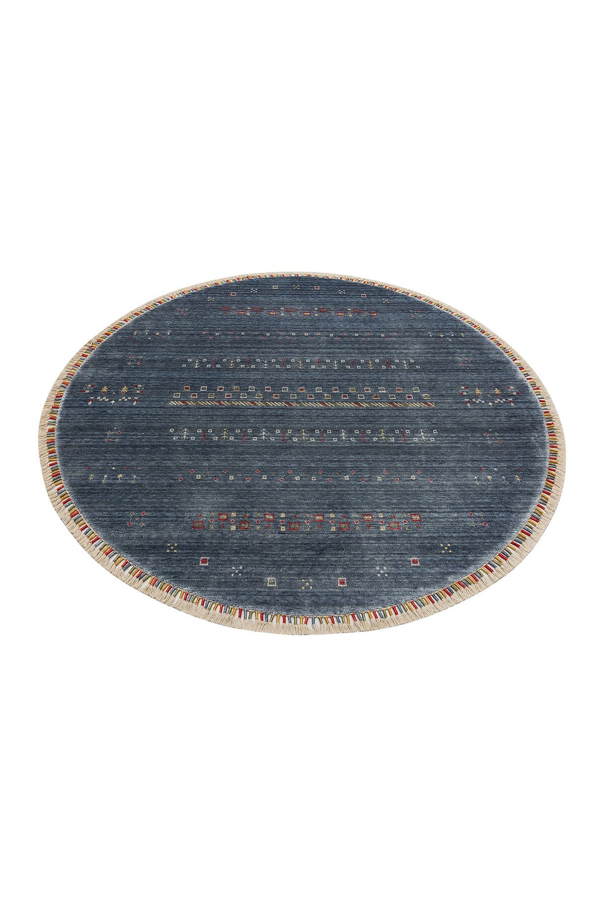Eko Hali ZARA ZR 06 Blue Round, a special loom carpet shaped by the intensive hand labor of women from Usak. - MALLTURK