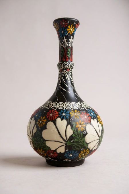 STORESZA Handmade 30cm Teardrop Shaped Ceramic Vase – Kutahya Ceramic Decorative Vase Black - MALLTURK
