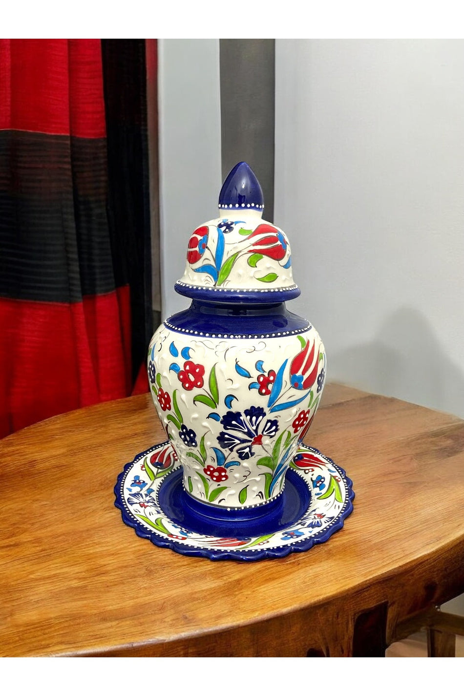 STORESZA Cube Vase and Plate Set - The Gem of Kutahya Tile Art (20 cm Vase & 15 cm Plate, Handmade) - MALLTURK