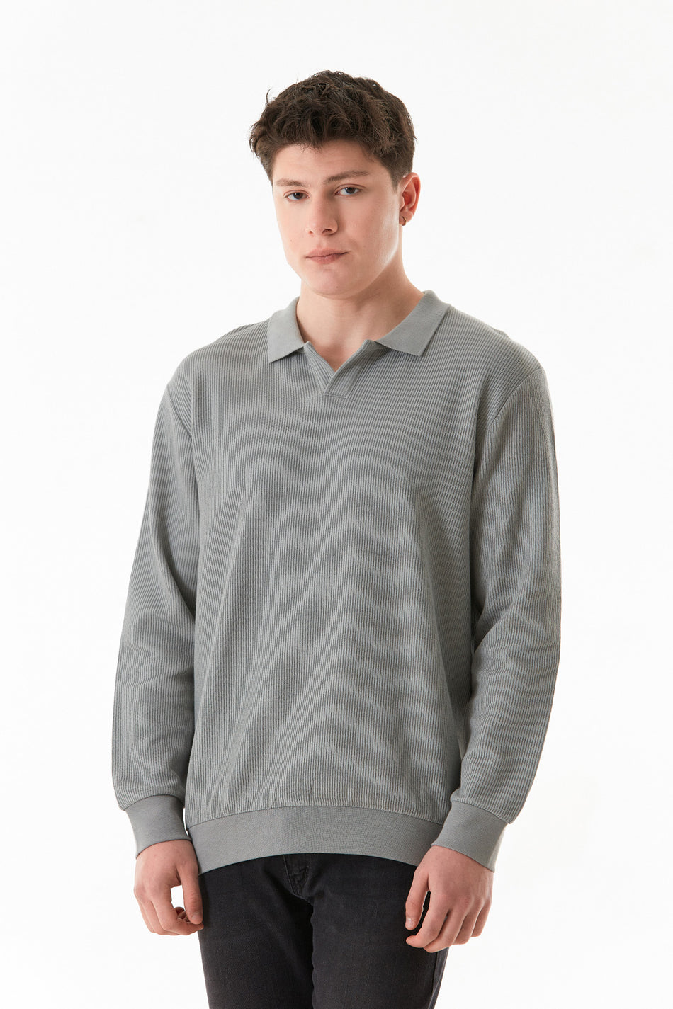 Corded Polo Collar Knitwear Sweater
