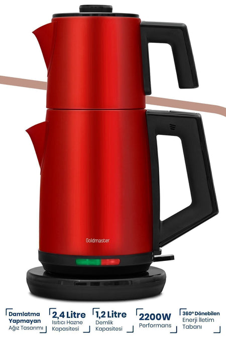 GoldMaster Yudum Matte Red Stainless Steel 2200 Watt Steel Tea Maker and Water Heater - MALLTURK