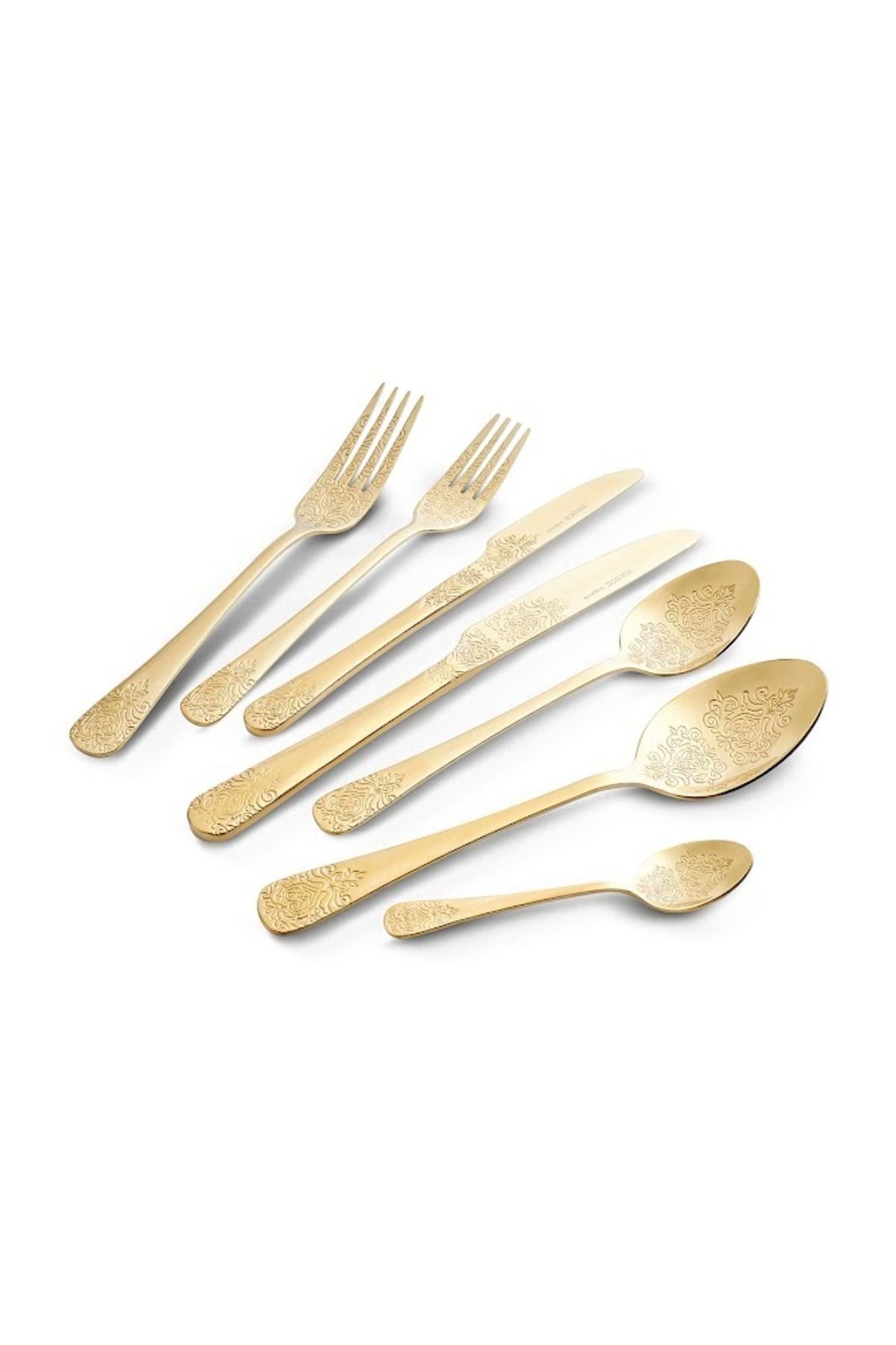 Karaca elegance bellatrix 84 Piece 12 Place Setting Flatware Set gold - MALLTURK
