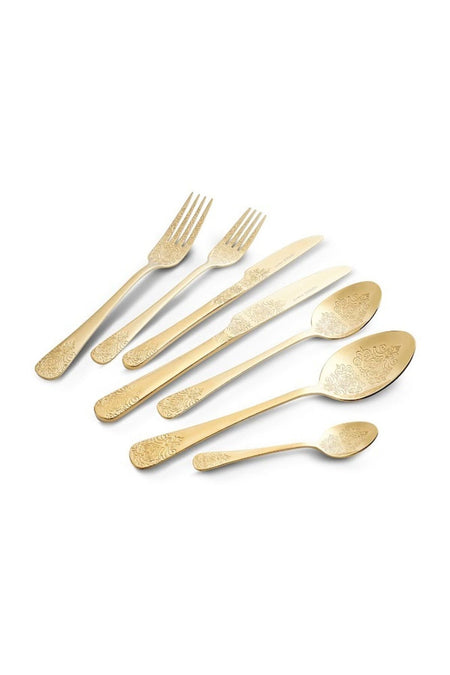Karaca elegance bellatrix 84 Piece 12 Place Setting Flatware Set gold - MALLTURK