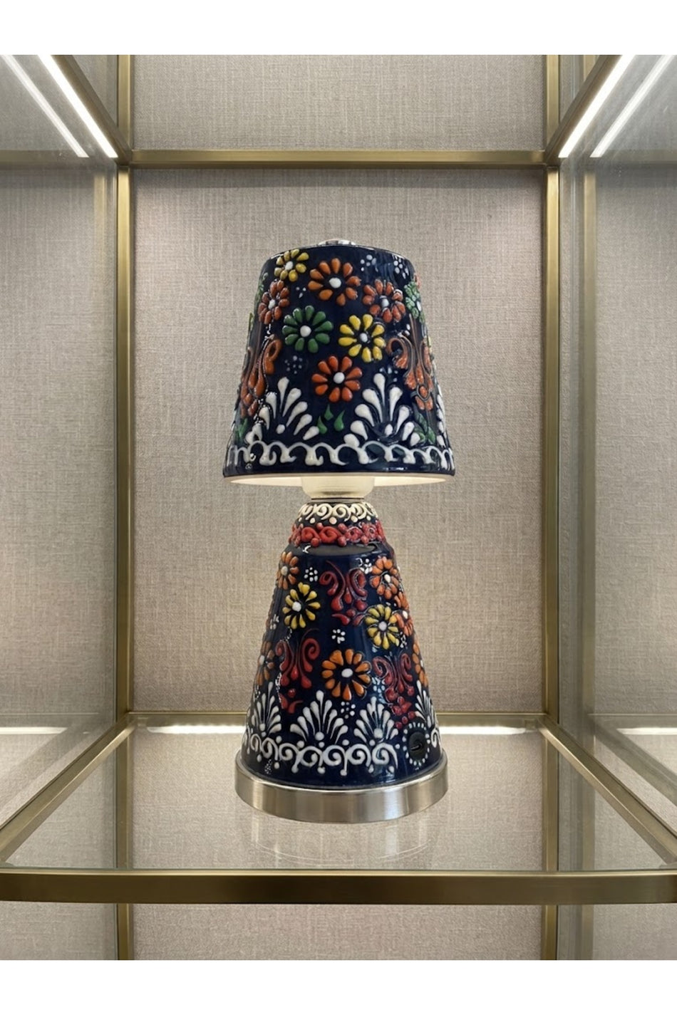 General Brands Navy Multicolor Handmade Tile Patterned Decorative Table Lamp - MALLTURK