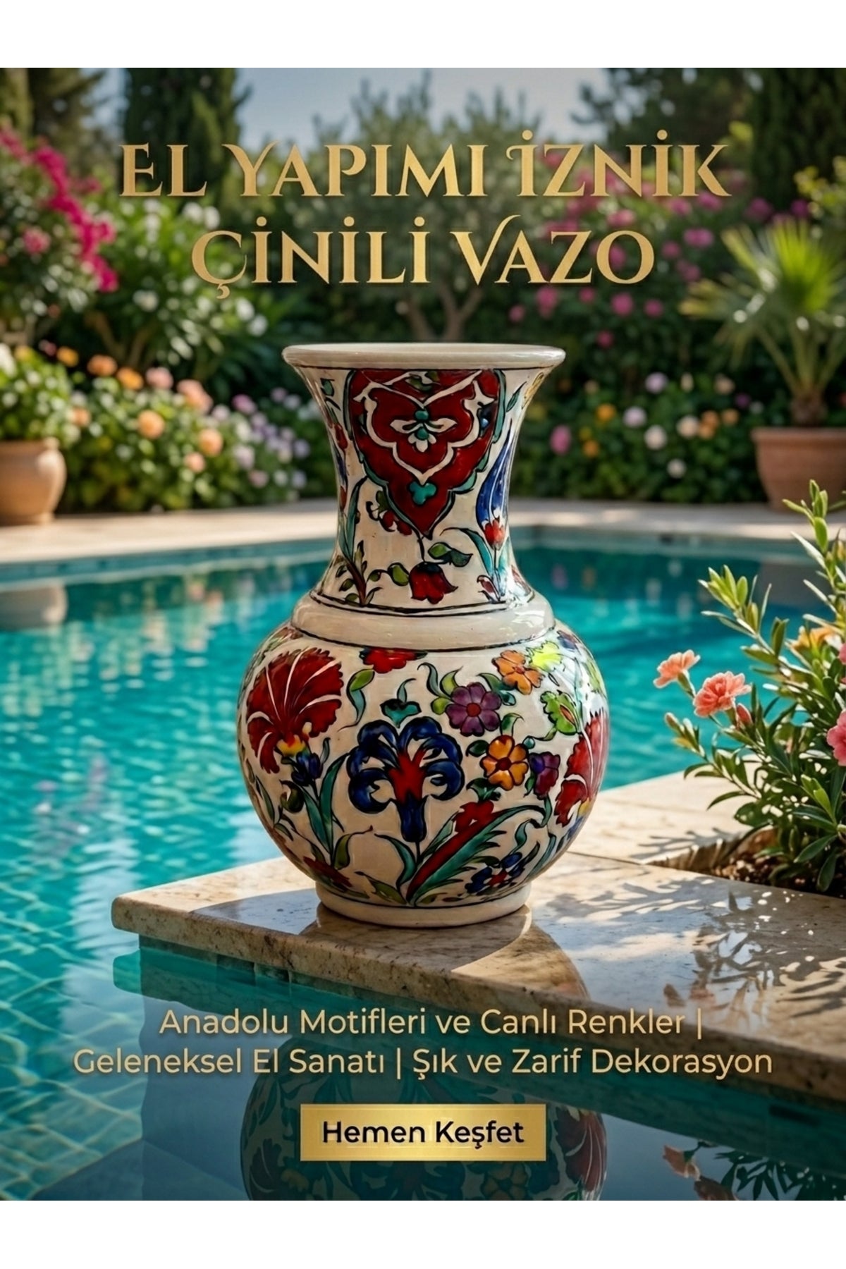 General Brands Handmade Iznik Tile Ceramic Vase - MALLTURK