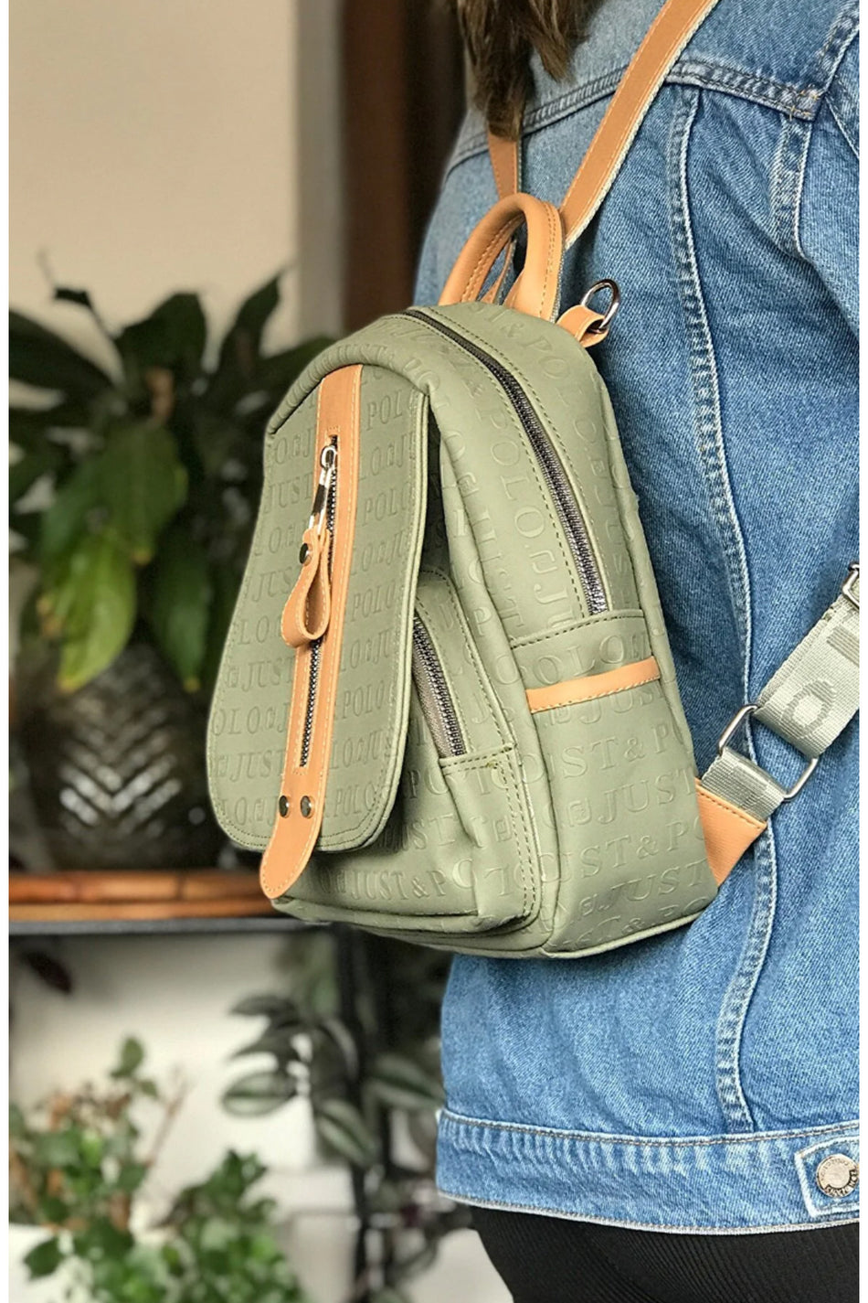 Just Polo 4058 - Green and Tan Backpack - MALLTURK