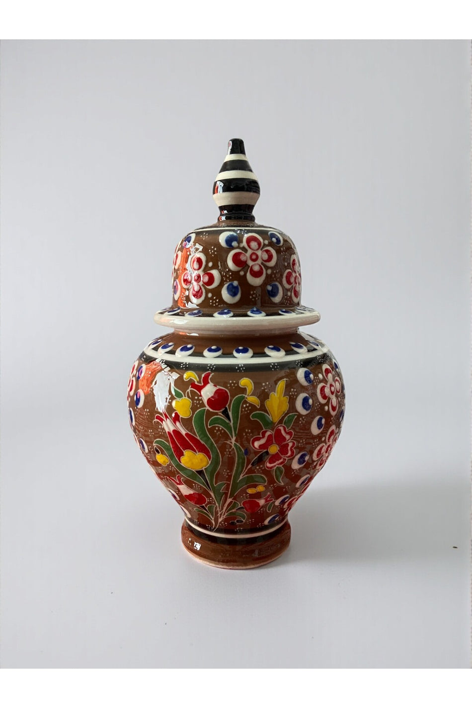 YOOS Handmade Wheelwork 25cm Kutahya Ceramic Shah Cube Ceramic Vase Brown - MALLTURK