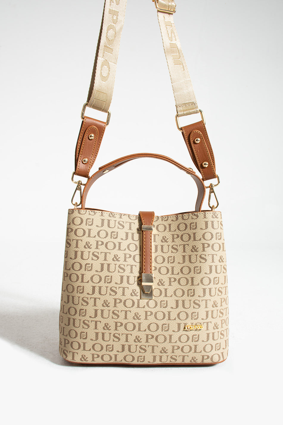 Just Polo Mink Women's Hand and Shoulder Bag with Magnetic Closure and Chain Detail