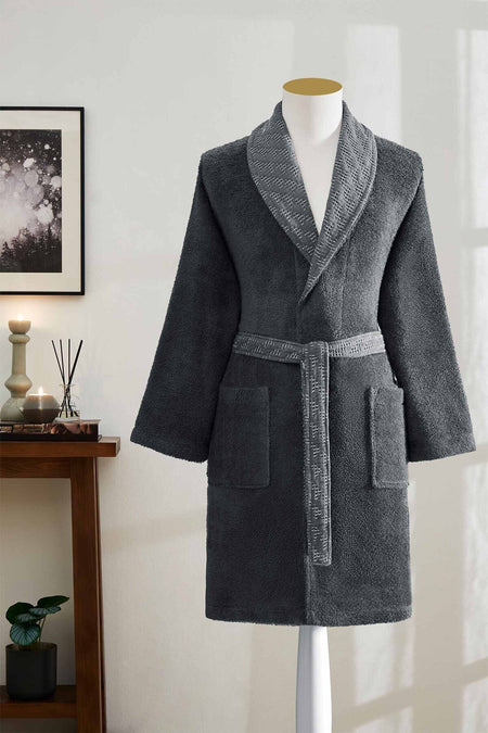 Ozdilek Diagonal Waffle Shawl Collar Bathrobe - MALLTURK