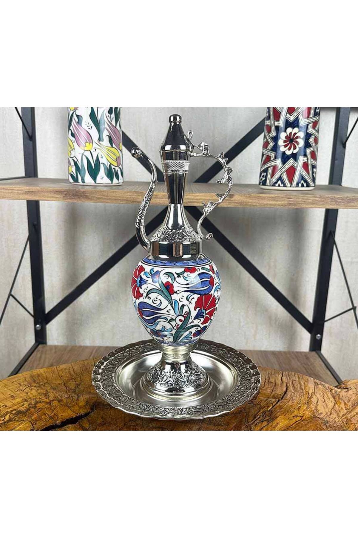 Cini Evi Classic Iznik Patterned Silver-Plated Tile Ewer Set - MALLTURK