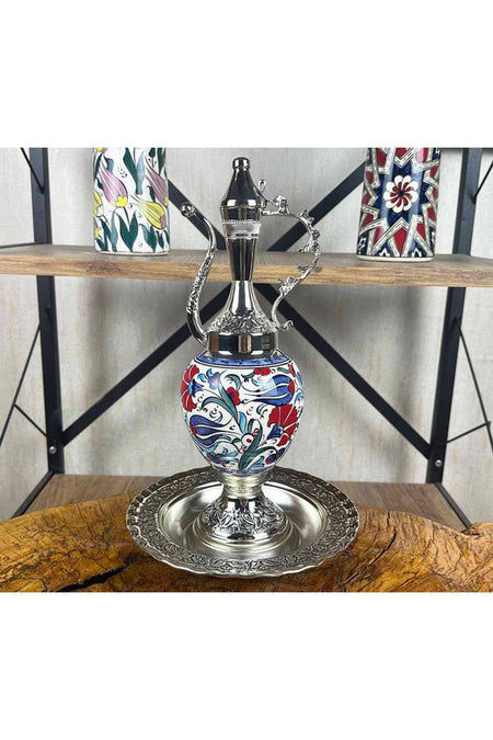 Cini Evi Classic Iznik Patterned Silver-Plated Tile Ewer Set - MALLTURK