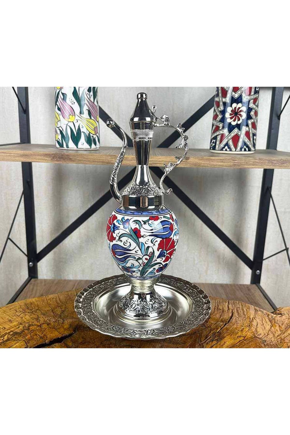 Cini Evi Classic Iznik Patterned Silver-Plated Tile Ewer Set - MALLTURK
