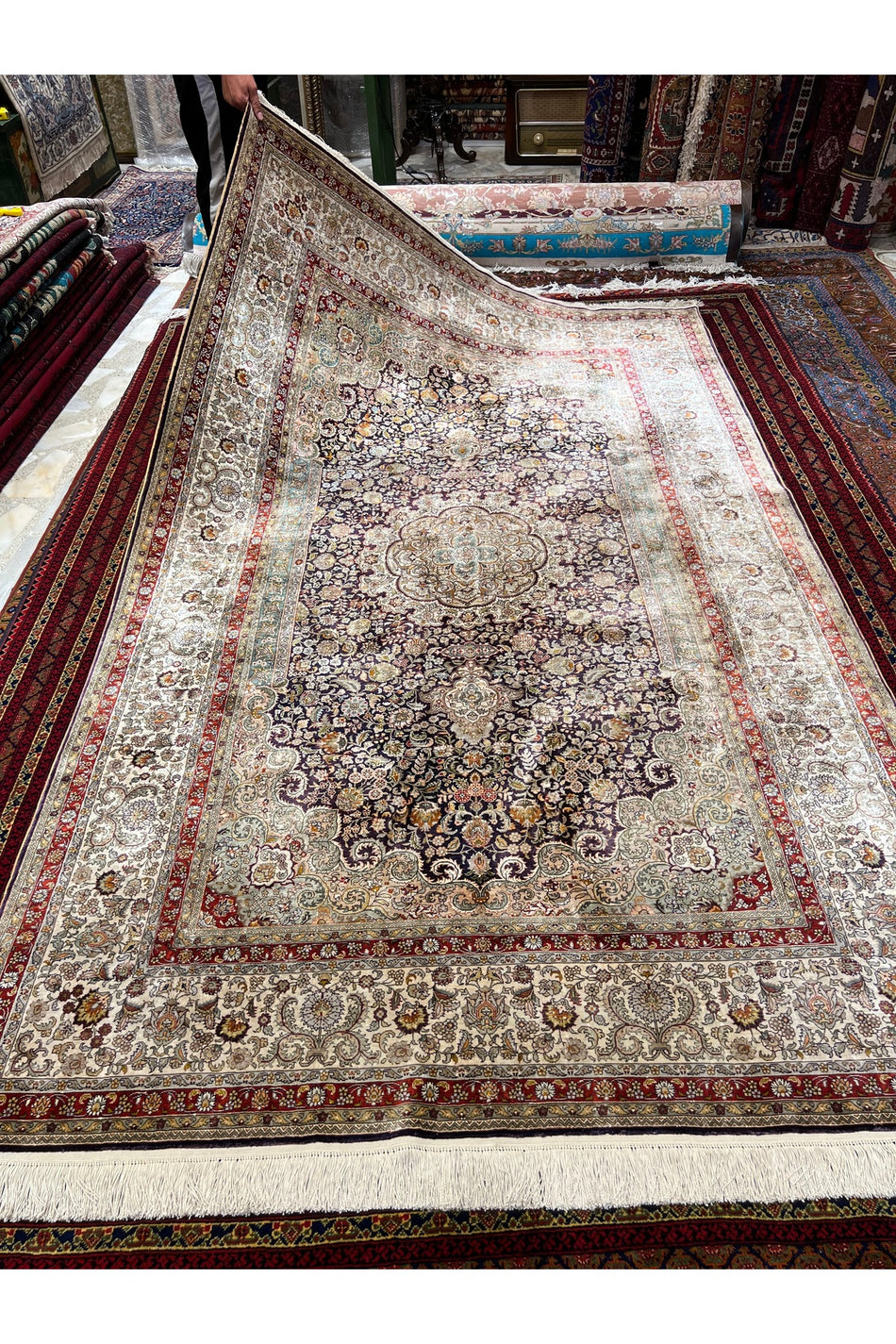 RD RAMAZAN DAG Hand Rug Art Hand-Woven Pure Silk Rug Collector Piece Size 250x150