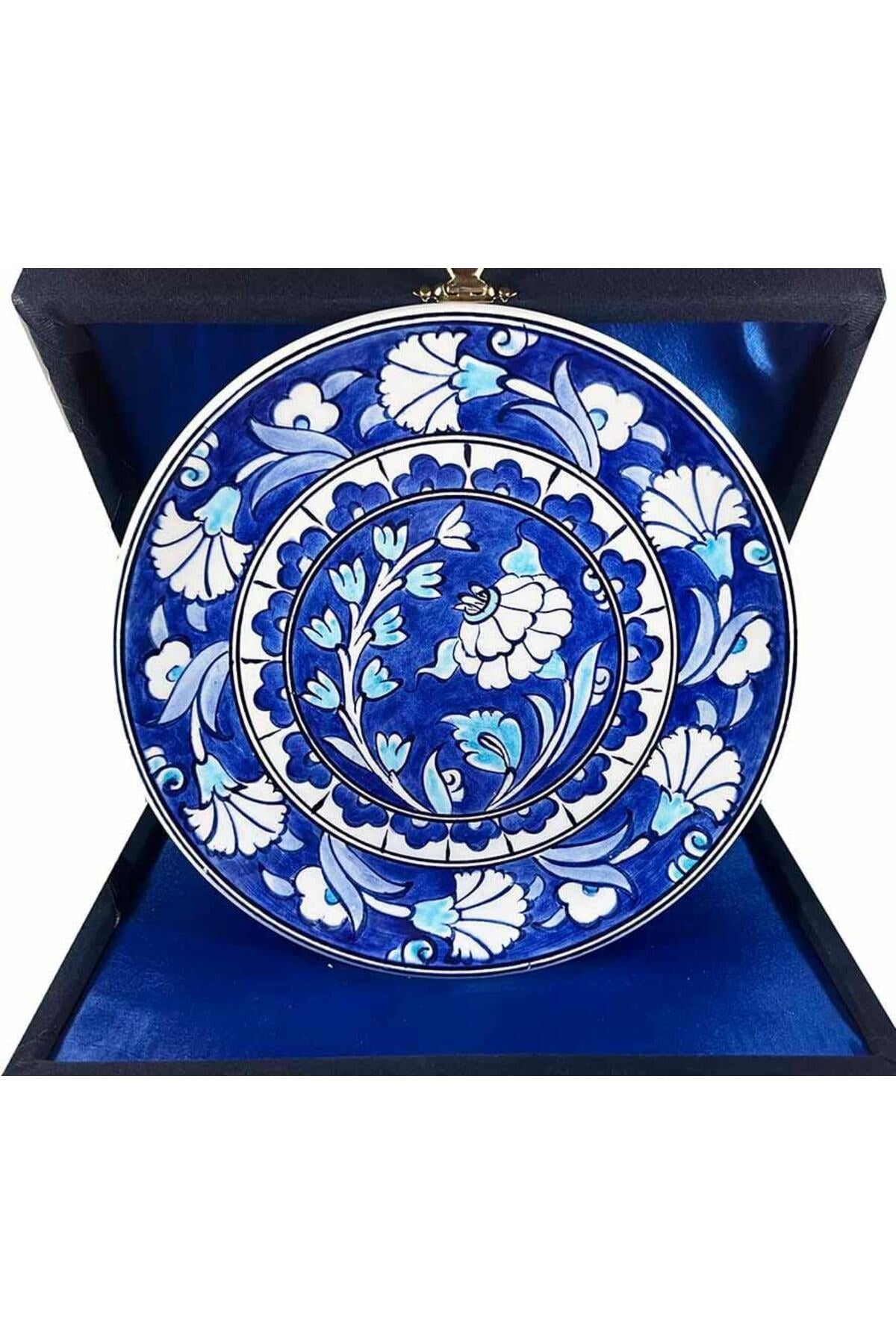 Cini Evi Iznik Tile Plate Blue Carnation Patterned 18 cm - MALLTURK