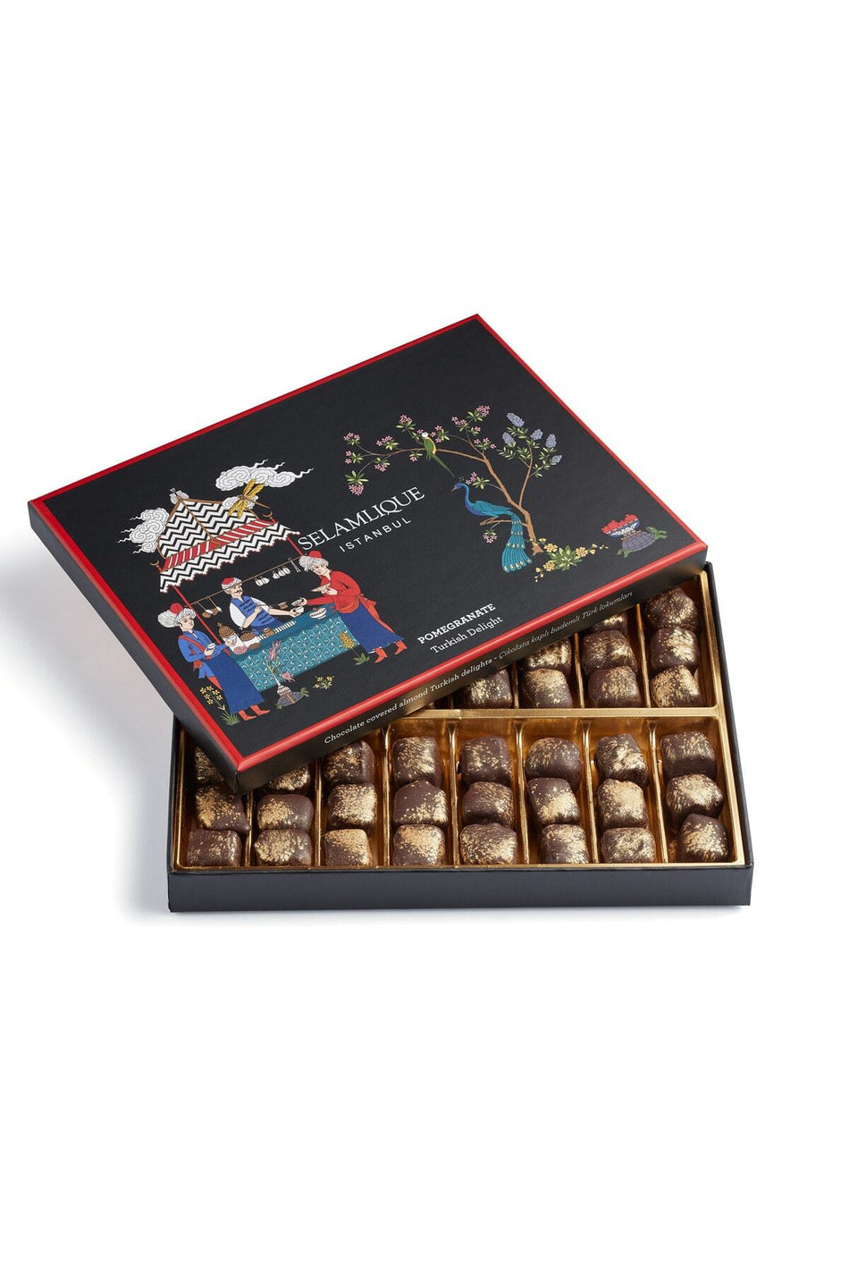 SELAMLIQUE istanbul Pomegranate Flavored Chocolate Coated Almond Turkish Delight 500g