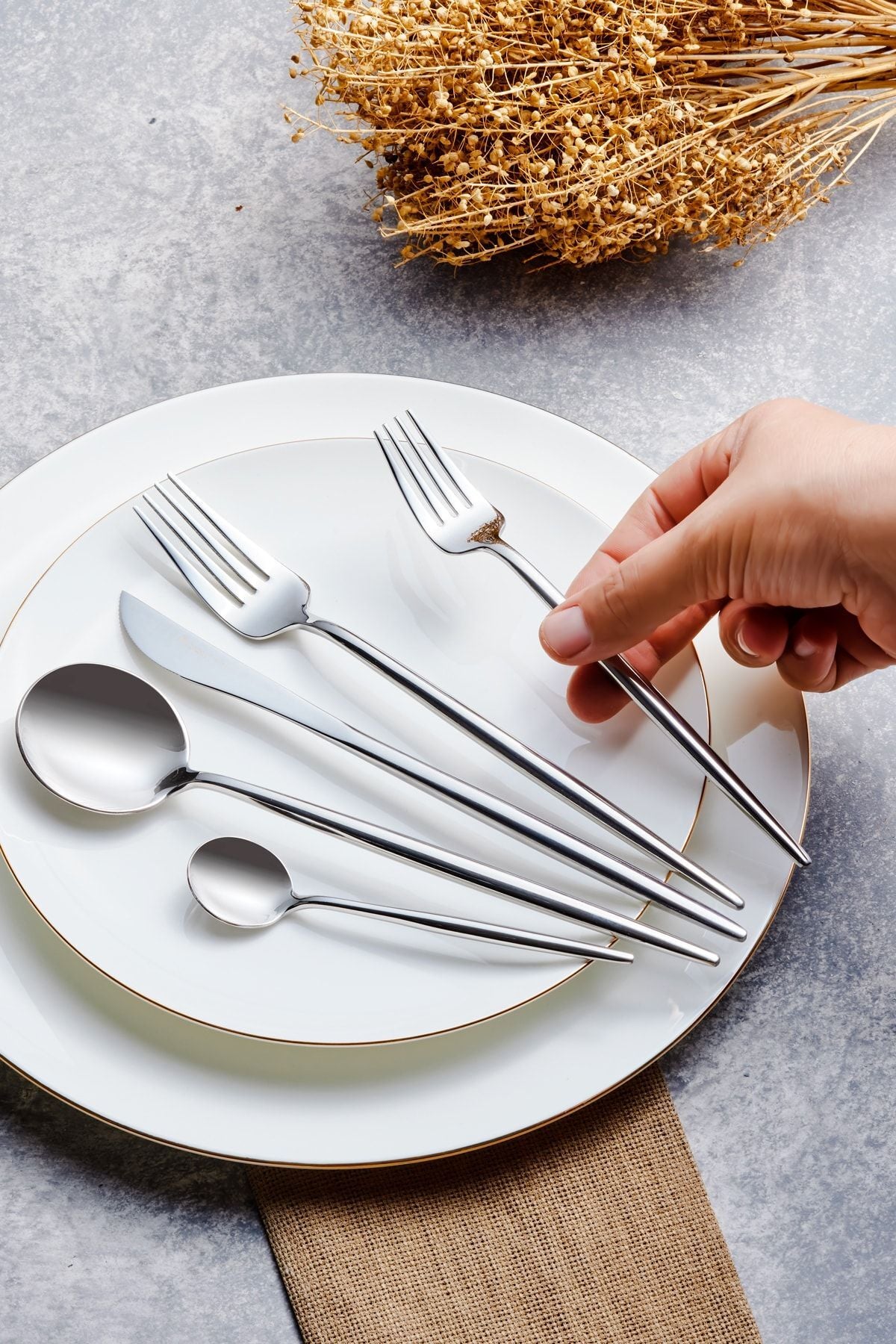 Karaca jupiter platin 60 Piece 12 Place Setting Boxed Flatware Set - MALLTURK