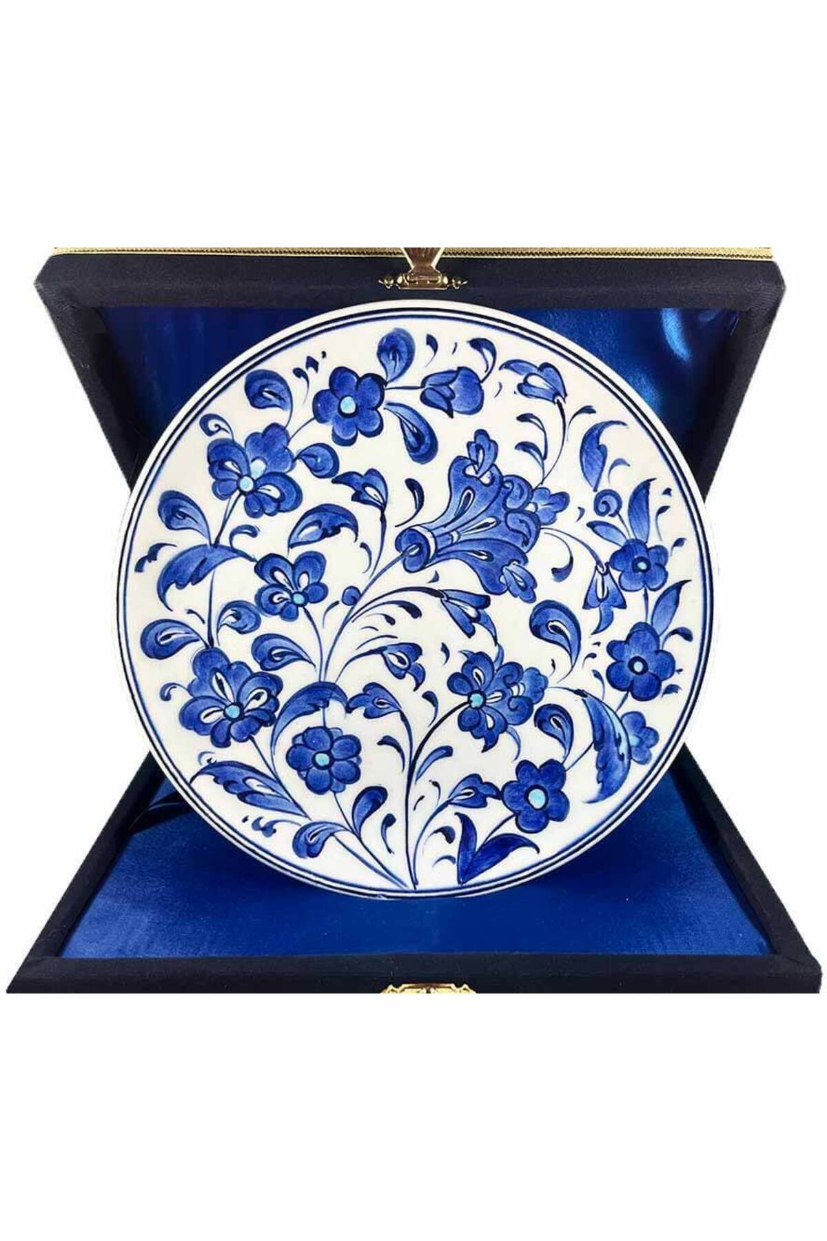 Cini Evi Iznik Tile Plate Blue Lotus and Flower Patterned 18 cm - MALLTURK