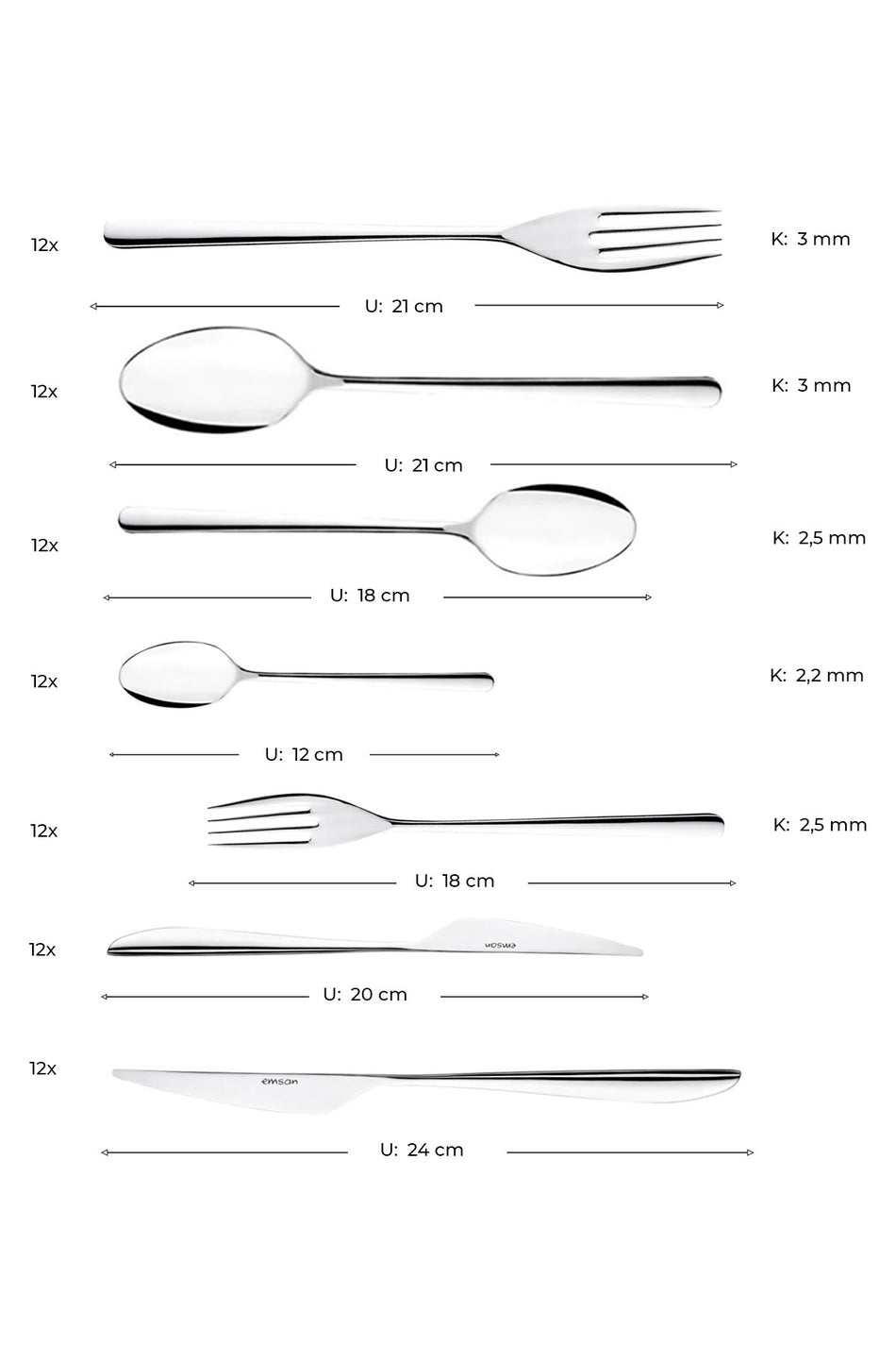 Emsan elegance bello 84 Piece 12 Place Setting Flatware Set luks Boxed - MALLTURK
