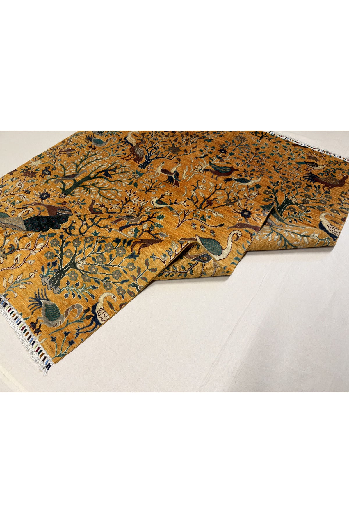 Afghan Rug Hand-Woven 100% Wool Natural Dye Bird Design Design Handicraft