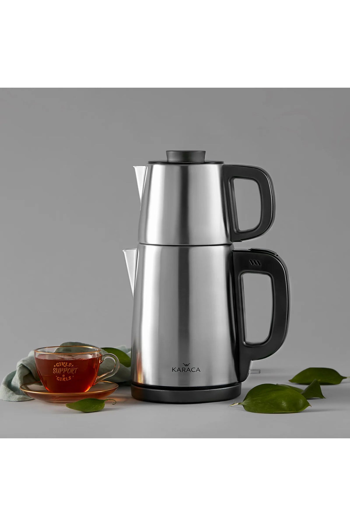 Karaca 2-in-1 Stainless Steel Family Size 2.75 liter Capacity Water Heater and Tea Maker, inox Black - MALLTURK
