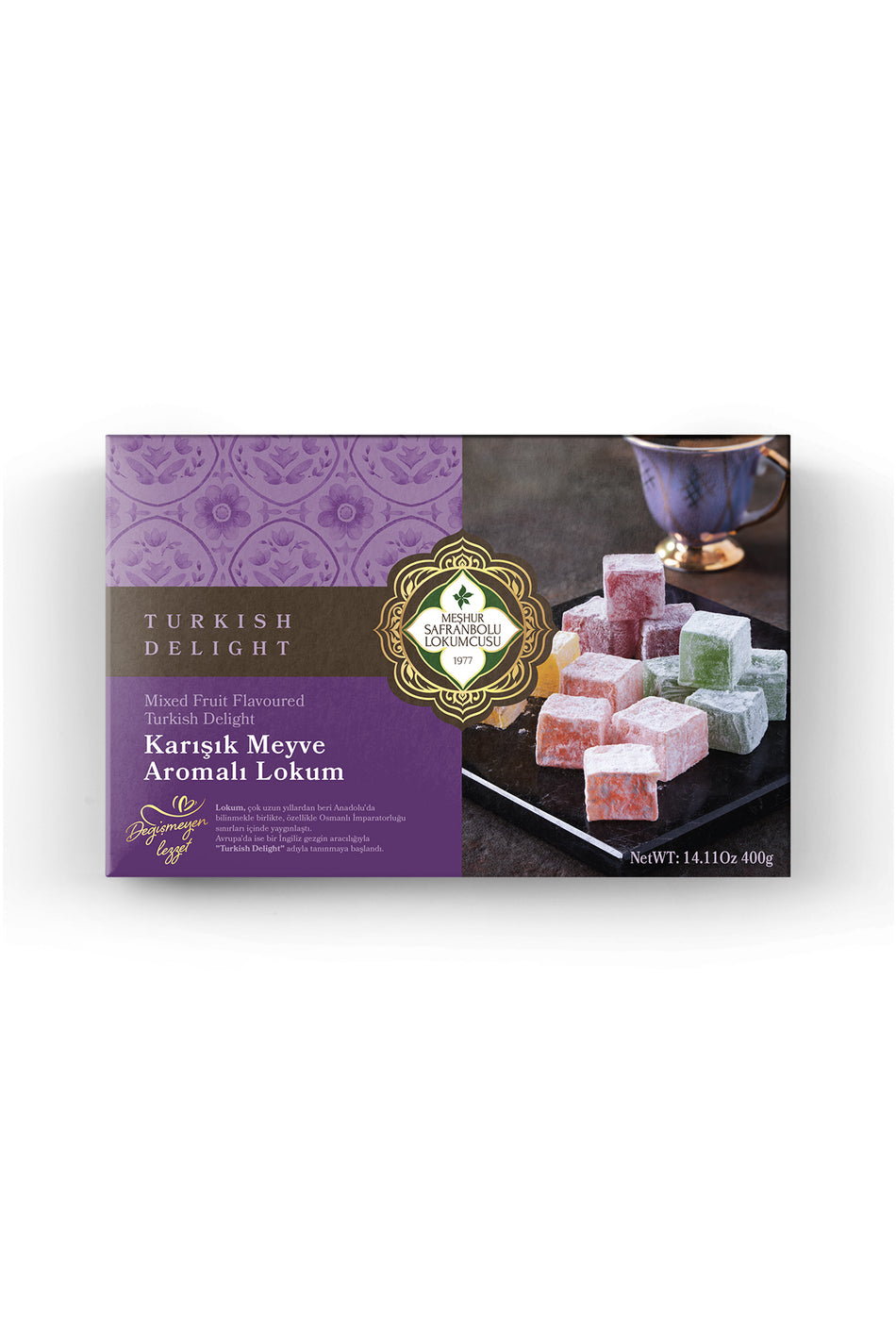MESHUR safranbolu lokumcusu Assorted Fruit Flavored Turkish Delight 400 g - MALLTURK