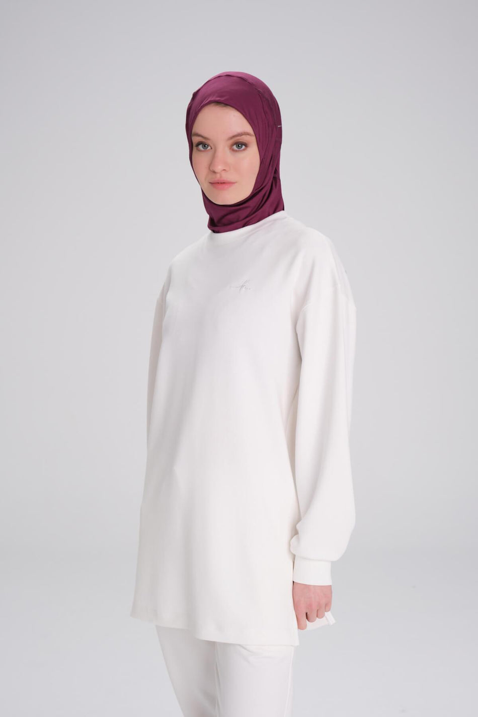 Hasema Soft Textured Oversize Ecru Basic Casual Sweatshirt ACT-14