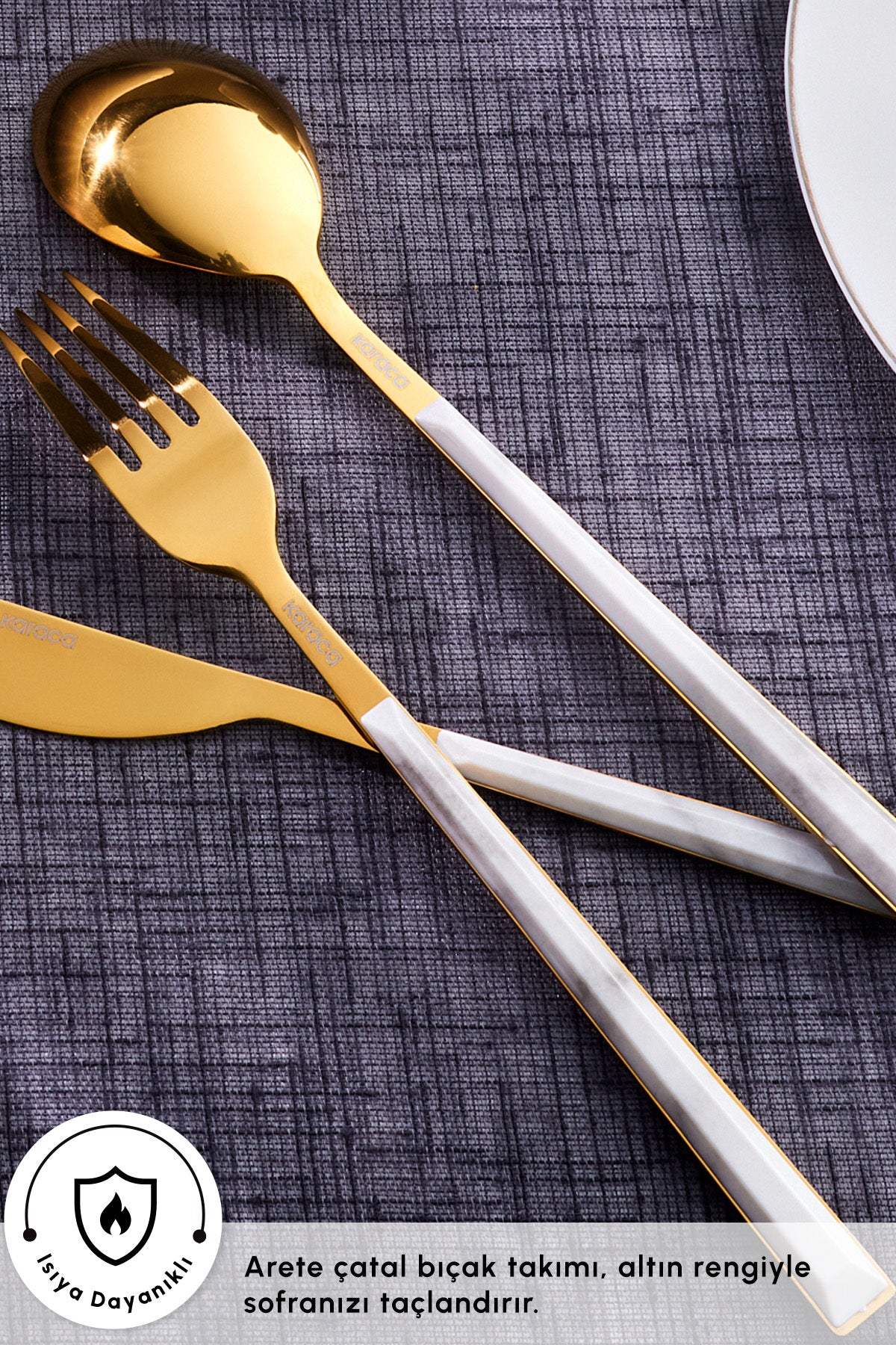 Karaca arete 18 Piece 6 Place Setting Flatware Set gold - MALLTURK